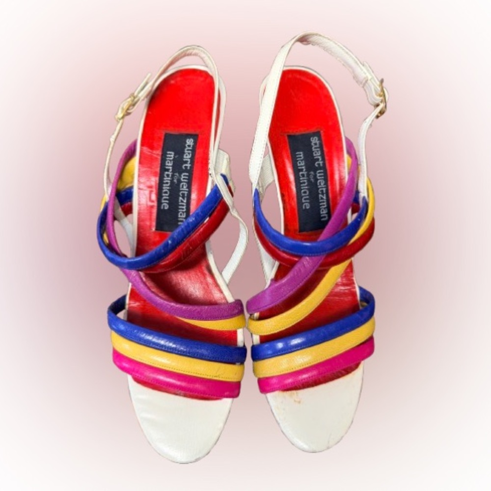Rare Vintage Stuart Weitzman Martinique Colorblock Rainbow Sandals-Size 7.5